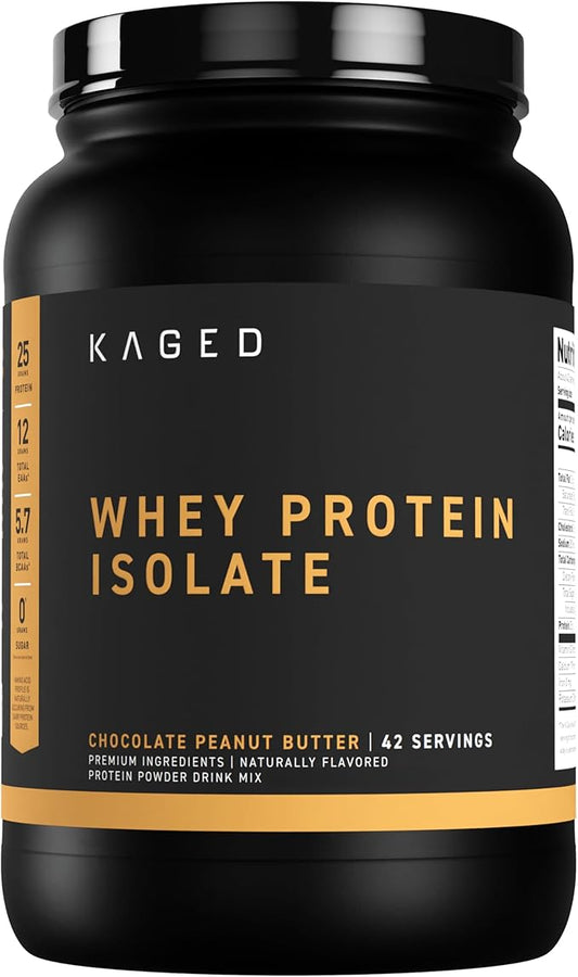 Kaged Whey Protein Isolate Powder, PB Chocolate, 100% Pure Low Lactose Whey, Post Workout Recovery Drink, Support Muscle-Building, 25g per Serving, Amazing Taste Easy Mix for Shakes, 41 Serving