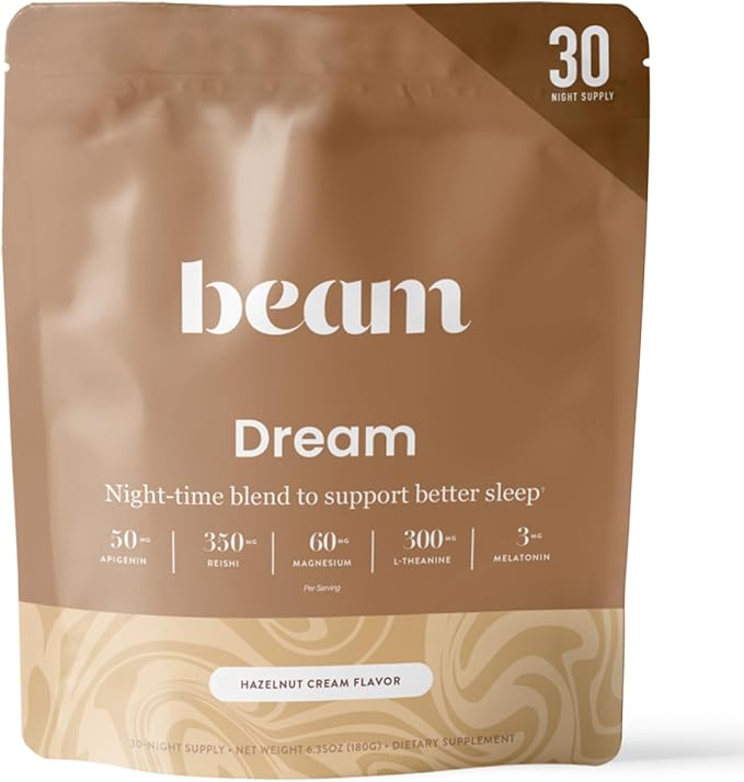 Beam Dream Sleep Powder, Sleep Supplement, Sleep Aids for Adults, Contains Magnesium, Melatonin, L Theanine, Apigenin, Natural Sleep Aid, Vegan, Non GMO, Dairy Free, 3rd Party Tested, 30 Servings