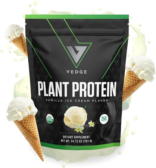 vedge Certified Organic Plant Protein Vanilla Ice Cream (20 Servings) - Plant-Based Vegan Protein Powder, USDA Organic, Gluten Free, Non Dairy Nutrition Plant Protein