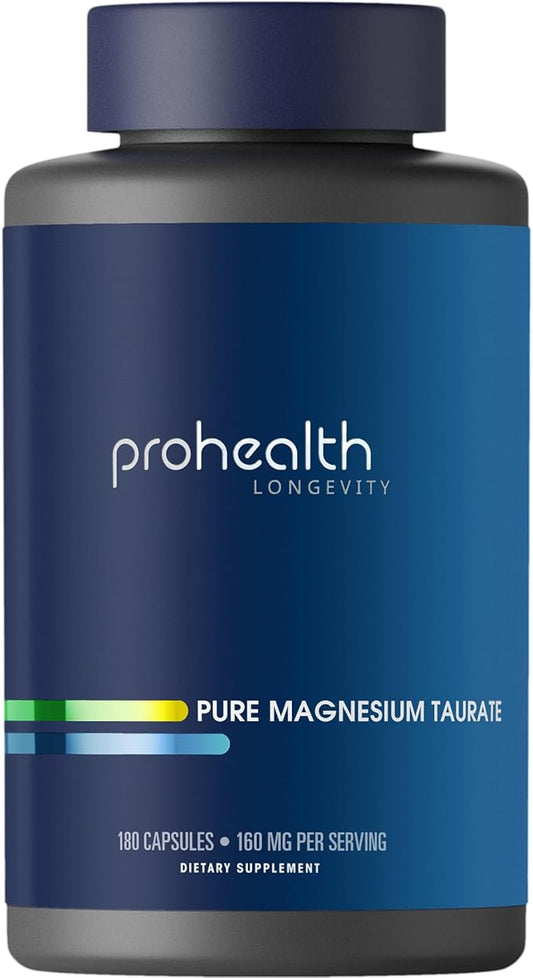 ProHealth Pure Magnesium Taurate, 160mg per Serving | Optimal Bioavailability Supplement for Healthy Aging | Supports Brain, Heart, and Muscle Health | Third-Party Tested for Quality | 180 Capsules
