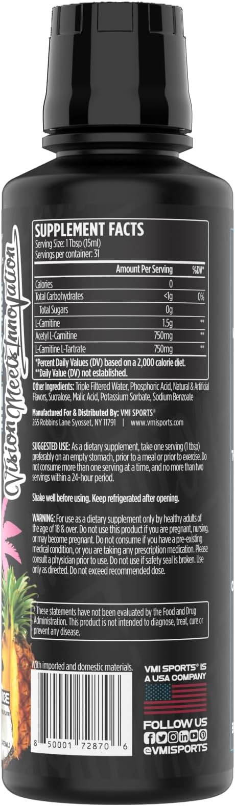 L-Carnitine 3000 Liquid | 3000 mg Carnitine Supplement | Zero Calorie Zero Sugar Keto Friendly for Men and Women – Great Tasting| 31 Servings (Miami Vice, 16 fl. oz.)