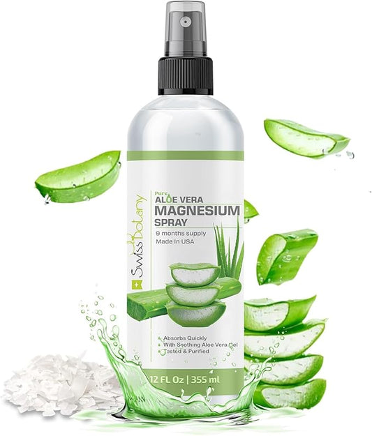 Topical Magnesium Spray with Aloe Vera - Pure Magnesium Oil Spray for Stress Relief - USP Grade Aloe Vera Magnesium Spray for Sleep - 12 Fl Oz