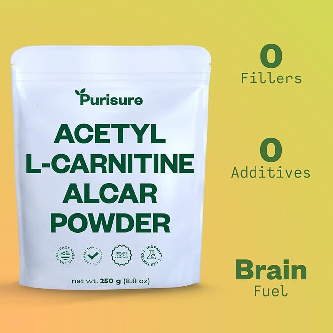 Acetyl L-Carnitine Powder, 250g, ALCAR Powder, Amino Acid Supplement, Acetyl L-Carnitine Supplement for Better Cognitive Performance and Muscular Endurance, Gluten Free, Non-GMO, 500 Servings