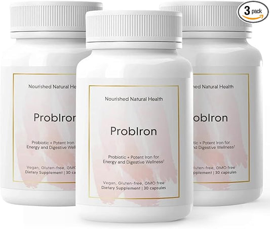 Nourished Natural Health ProbIron - Women's Probiotic + Iron Supplement Boosted with Vitamin C and Copper - Vegan Formula for Energy and Digestive Wellness - 90 Capsules