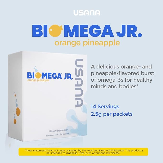 USANA BiOmega Jr. Fish Oil Supplement with Omega 3 Fatty Acids for Kids 4+ - 14 Packets