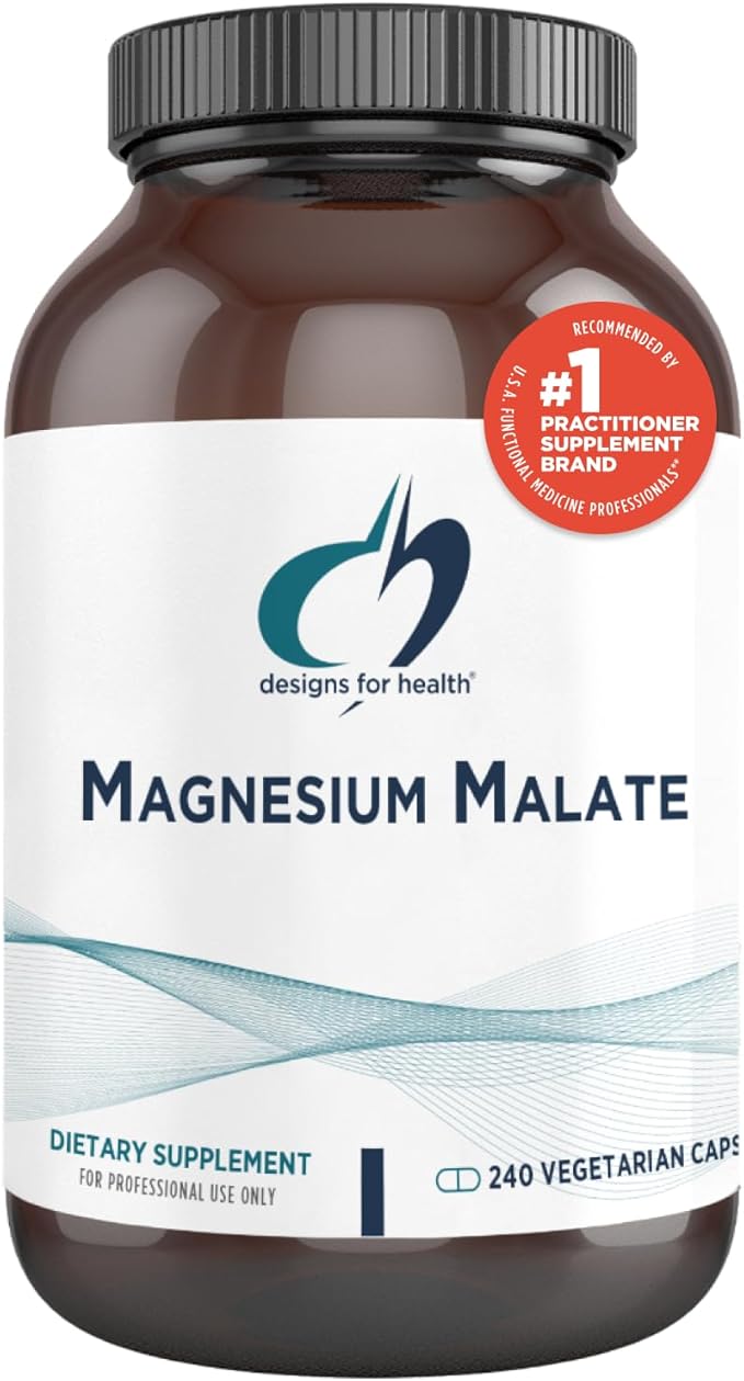Designs for Health Magnesium Malate - Chelated Magnesium as Di Magnesium Malate - Highly Bioavailable Form to Support Energy, Bone Health + Muscle Recovery (240 Magnesium Malate Capsules)