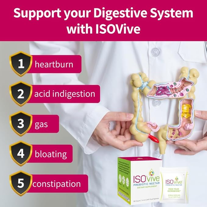 ISOVive Prebiotic Liquid Supplement (30-Day Supply) Natural Heartburn and Bloating Relief - Naturally Fermented Daily Fiber - Formerly