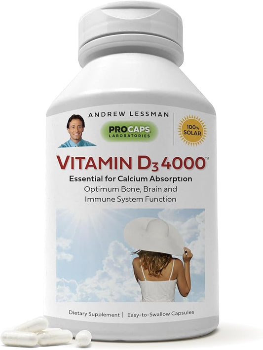 ANDREW LESSMAN Vitamin D3 4000 IU 360 Capsules - High Potency, Essential for Calcium Absorption, Supports Bone Health, Healthy Muscle Function, Immune System, More. Small Easy to Swallow Capsules
