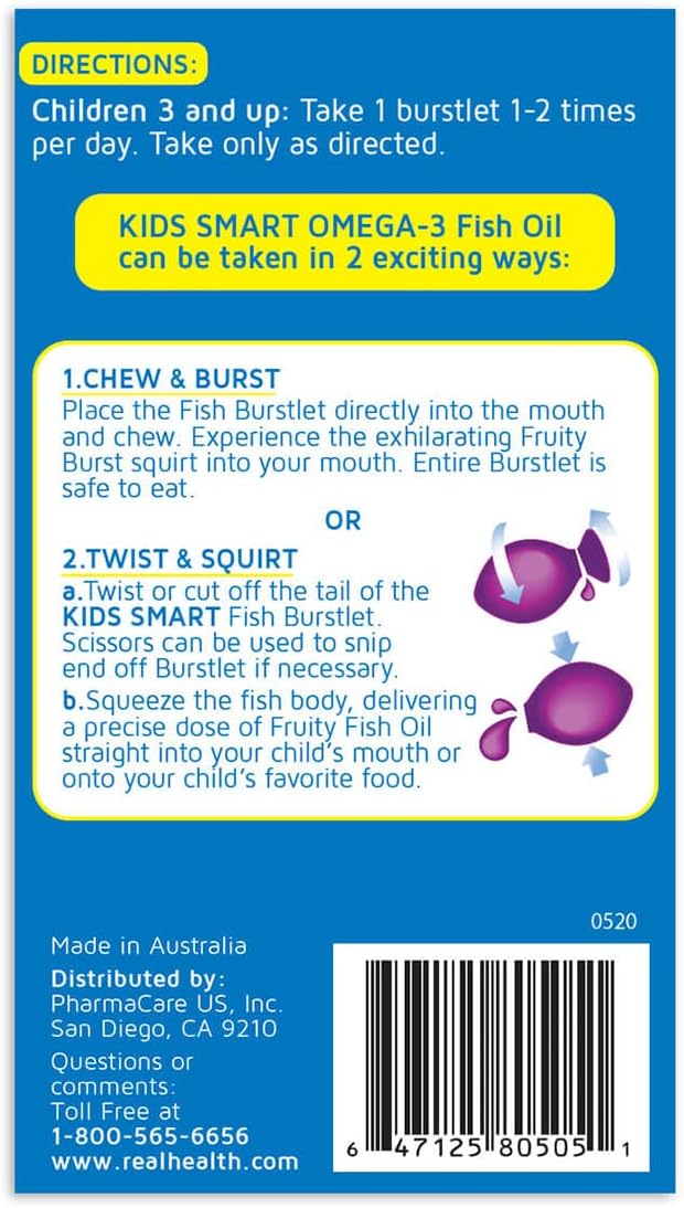 Real Health Bioglan Kids Smart Omega 3 Fish Oil, 30 Chewable Burstlets (Pack of 3)