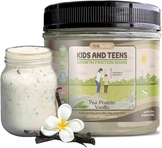 TruHeight Growth Protein Shake (Vanilla Ice Cream Flavor, Plant) Growth & Development Protein Powder for Kids & Teens - Weight Gain Drinks - Endorsed by Pediatricians, Picky Eater Vitamin, Ages 5+