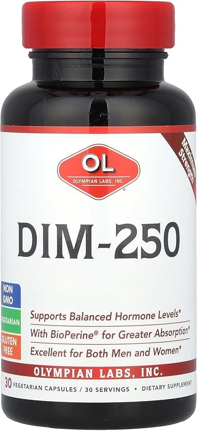 Olympian Labs DIM Supplement 250mg - DIM Diindolylmethane Plus BioPerine 30 Capsule Supply of DIM for Estrogen Balance, Hormone Menopause Relief, Acne Treatment, PCOS, Bodybuilding