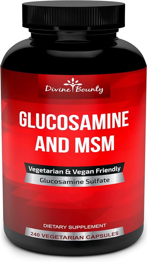 Divine Bounty Glucosamine Sulfate Supplement (2000mg per Serving) with MSM - 240 Small Vegetarian Capsules - No Shellfish or Harmful Additives