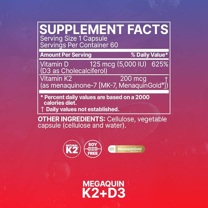 Microbiome Labs MegaQuin D3 - High Potency Vitamin D3 K2 Supplement - Bioactive & Bioavailable - Vitamin D3 5000 iu & MK-7 - Support Bone, Heart, Nerve & Immune Health (60 Capsules)