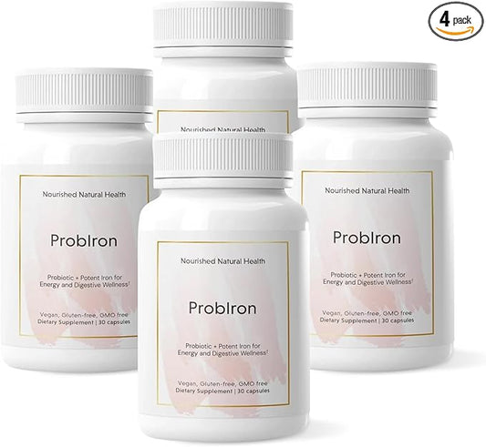 Nourished Natural Health ProbIron - Women's Probiotic + Iron Supplement Boosted with Vitamin C and Copper - Vegan Formula for Energy and Digestive Wellness - 120 Capsules