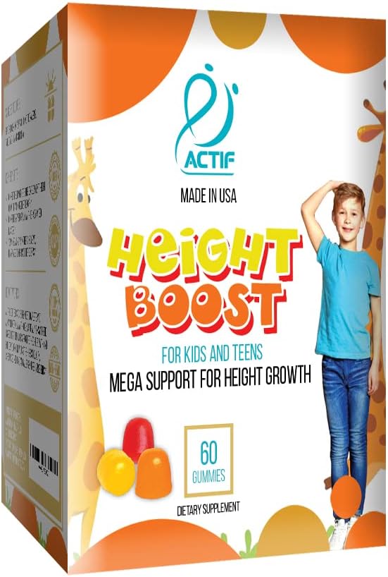 Actif Height Boost Mega Support for Height Growth with 10+ Factors, Height Supplement for Kids and Teens, 60 Gummies, Strawberry Flavor, Get Tall Fast Formula