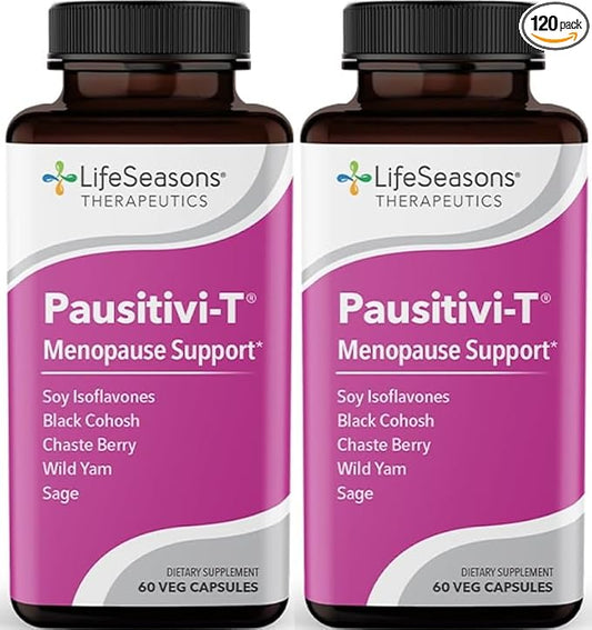 Pausitivi-T - Menopause Support Supplement - Relief for Hot Flashes, Hormone Imbalance & Night Sweats - Nourishes Tissue - Sage, Chasteberry, Soy Isoflavones & Black Cohosh - 60 Capsules (Pack of 2)