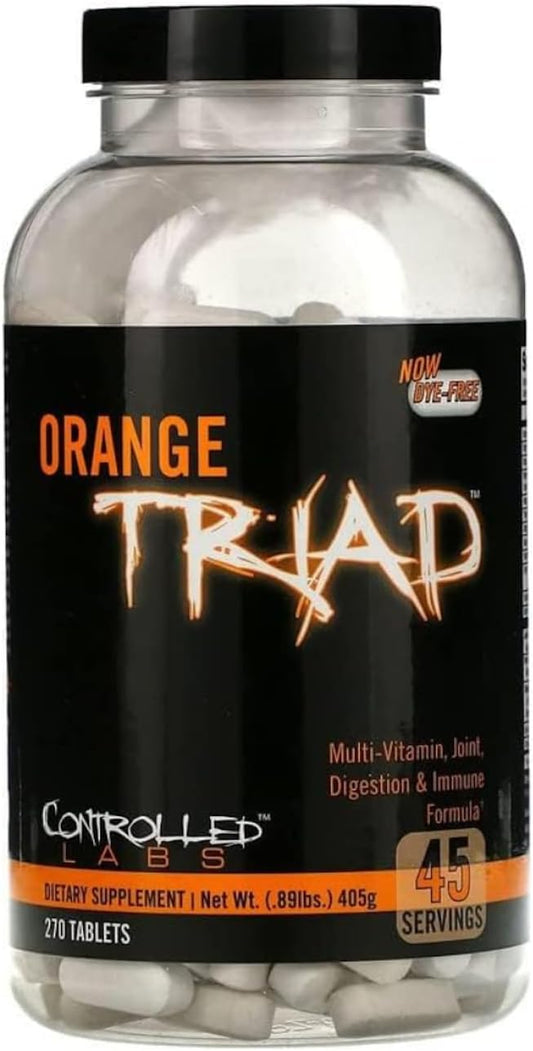 CONTROLLED LABS Orange Triad Daily Multivitamin, Iron Free Sports Supplement for Workout, Digestion, Immune, and Joints, 45 serv - Tablets