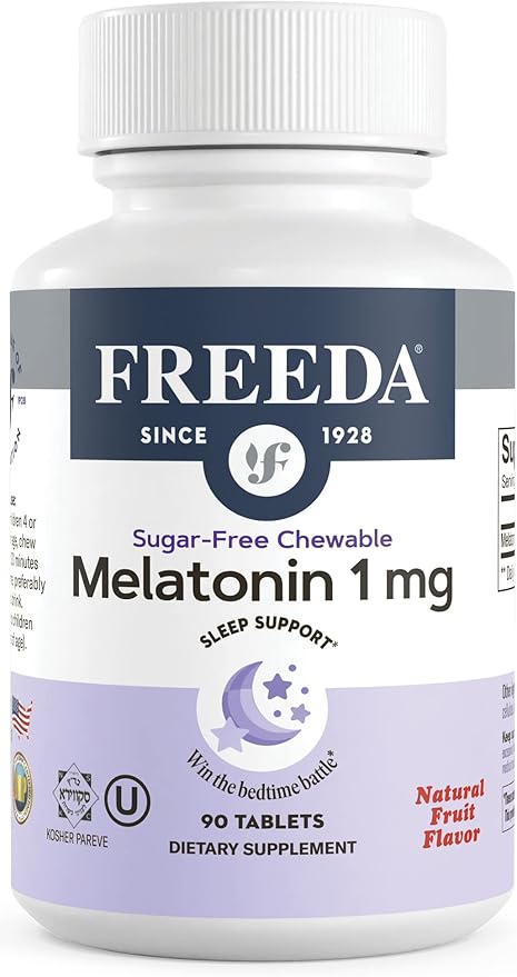 FREEDA Melatonin 1mg Sugar-Free Chewables – Gentle Sleep Aid for Adults & Kids – Vegan, Kosher, Gluten-Free, Non-GMO, Travel-Friendly – 90 Tablets