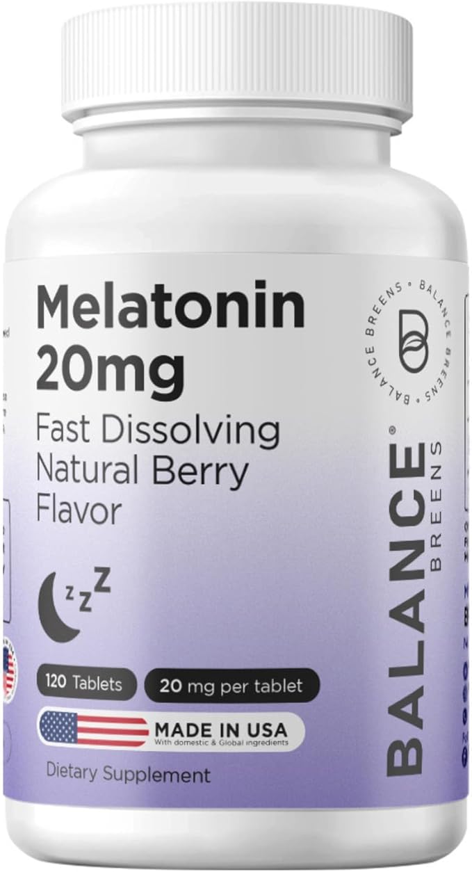 Balancebreens Melatonin 20mg Fast-Dissolve, 120 Tablets – Natural Sleep Aid for Restful Nights, Drug-Free Support for Relaxation and Tranquility