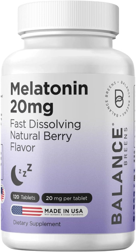 Balancebreens Melatonin 20mg Fast-Dissolve, 120 Tablets – Natural Sleep Aid for Restful Nights, Drug-Free Support for Relaxation and Tranquility