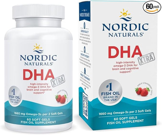Nordic Naturals DHA Xtra, Strawberry - 60 Soft Gels - 1660 mg Omega-3 - High-Intensity DHA Formula for Brain & Nervous System Support - Non-GMO - 30 Servings
