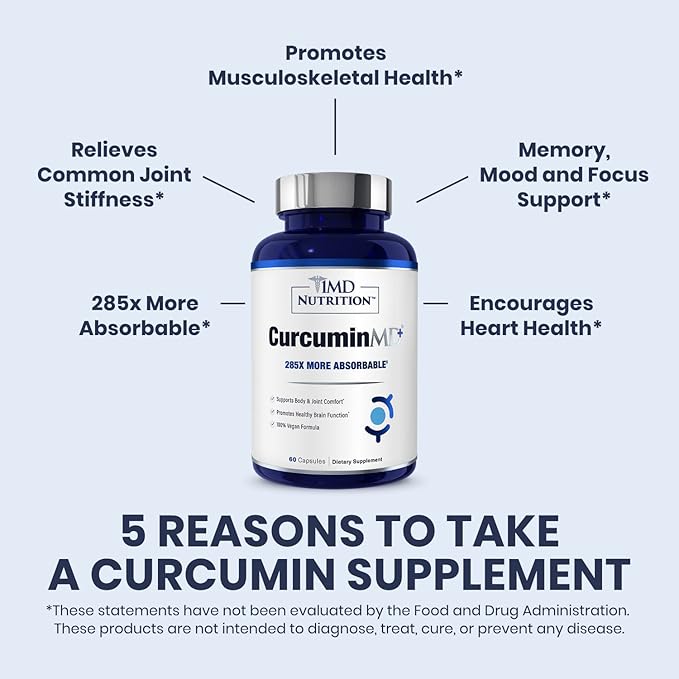 1MD Nutrition CurcuminMD Plus - Turmeric Curcumin with Boswellia Serrata - 285x More Absorbable | Joint Stiffness, Muscle Recovery, and Mood Support | 120 Capsules (2-Pack)