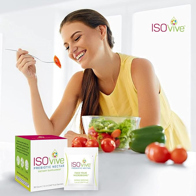 ISOVive Prebiotic Liquid Supplement (30-Day Supply) Natural Heartburn and Bloating Relief - Naturally Fermented Daily Fiber - Formerly