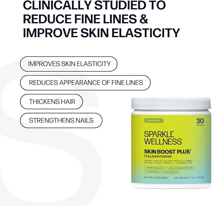 Sparkle Wellness Skin Boost Plus (Tropical) [30-Serves] | Collagen Powder Supplement with VERISOL Bioactive Hydrolyzed Collagen Peptides, Vitamin C & Hyaluronic Acid