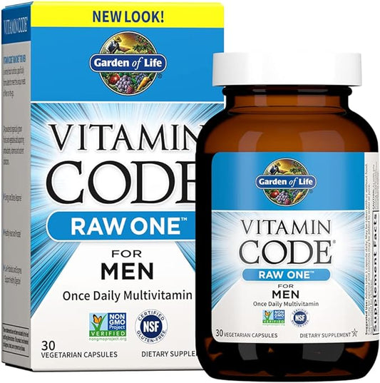 Garden of Life Vitamin Code Raw One for Men, Once Daily Multivitamin for Men, One a Day Mens Vitamins Plus Fruit, Veggies & Probiotics for Mens Health, Vegetarian Mens Multivitamins, 30 Capsules