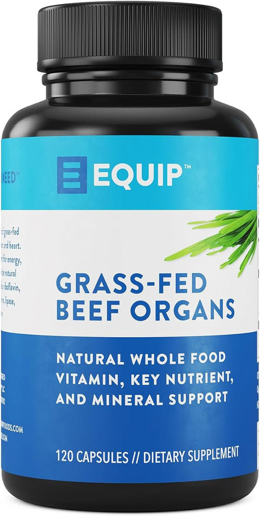 Equip Foods Grass-Fed Beef Organs | Grass Fed Beef Organ Supplement | Support Heart, Kidney & Spleen Health, Detox, Digestion & Metabolism | Antibiotic and GMO Free | 120 Capsules, 30 Servings