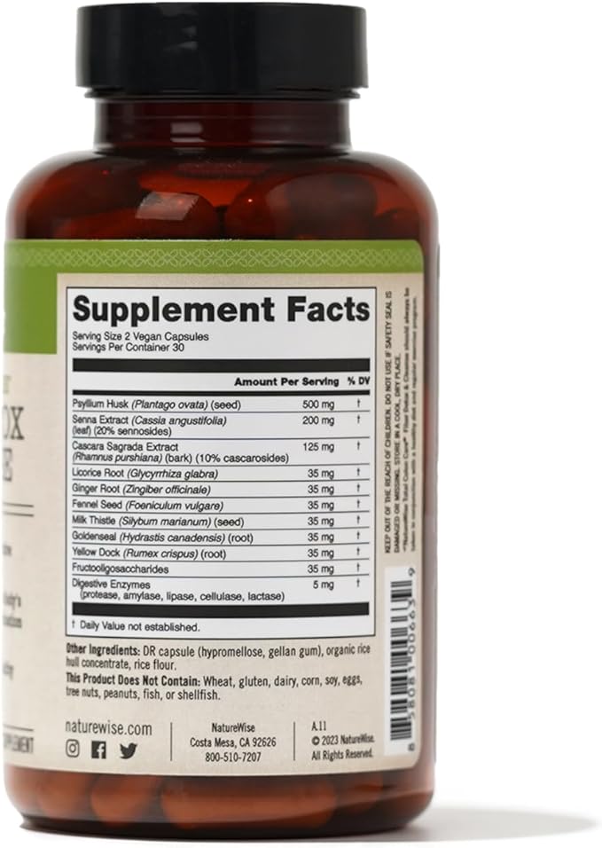 NatureWise Total Colon Care Fiber Cleanse with Herbal Laxatives, Prebiotics, & Digestive Enzymes for Healthy Elimination, Safe Digestion & Weight, Detox, & Gut Health [1 Month Supply - 60 Count]