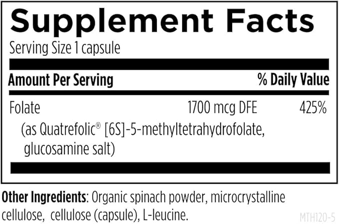 Designs for Health L 5-MTHF - Quatrefolic L Methylfolate Supplement 1mg (1700mcg DFE) - Methylated Folate Supplement for Women & Men - Supports Methylation - Non-GMO, Gluten Free (120 Capsules)