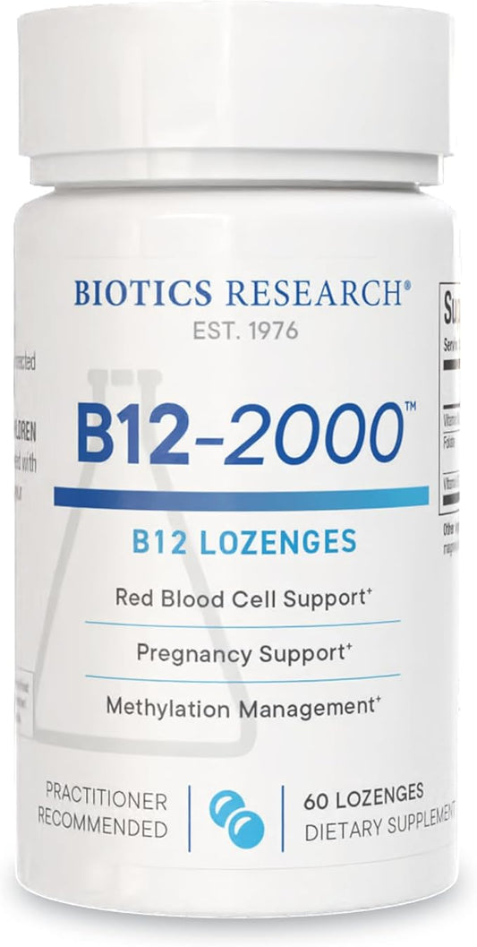 Biotics Research B12-2000™ Vitamin B12 2000 mcg, B6, Folate–B12 Sublingual Lozenges, Methylation Support Supplement, High Potency, Highly Absorbable, Natural, Berry Flavor, Dissolves Easily–60 Count