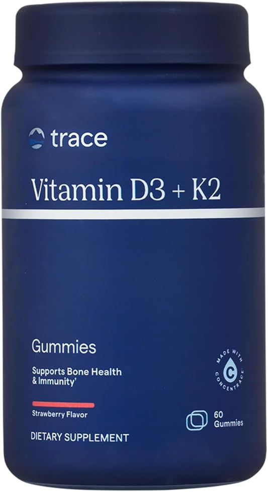 Trace Minerals | Vitamin D3 + K2 Gummies | 5,000 IU D3 + 50 mcg K2 | Vegan, Sugar Free, Gluten Free, Natural Strawberry Flavor | 60 Servings