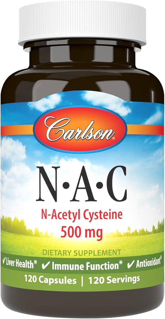 Carlson - NAC, N-Acetyl Cysteine, 500mg, Liver Health, Immune Function, Antioxidant, 120 Vegetarian Capsules