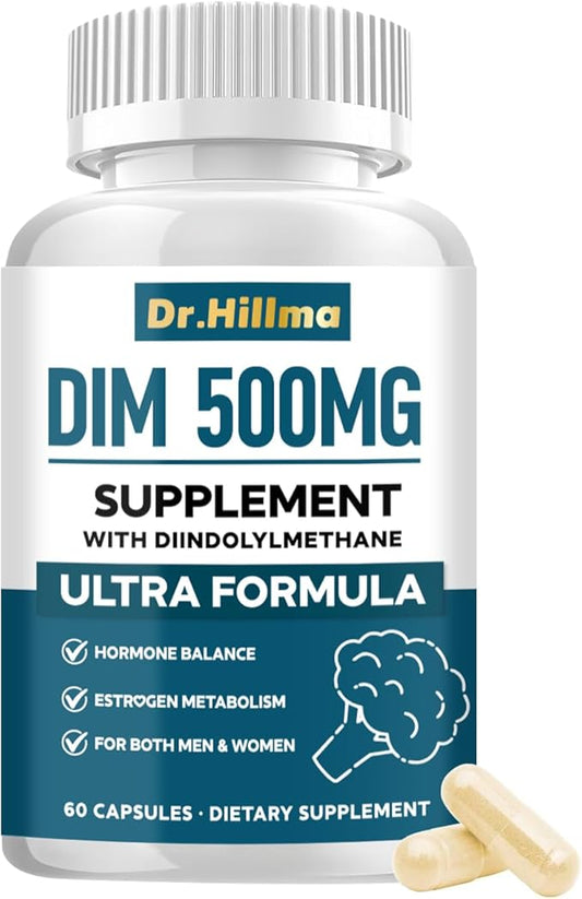 DIM 500MG Supplement Ultra Formula – Hormone Metabolism & Estrogen Balance Support for Women & Men – Diindolylmethane with Black Pepper Extract for Maximum Absorption – Vegan & Soy-Free – 60 Capsules