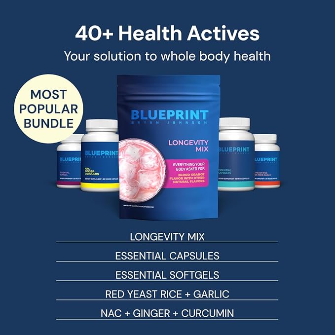 Blueprint Bryan Johnson NAC Supplement - Promotes Stress Relief, Immune System Function, Respiratory Health - Includes N-Acetyl-L-Cysteine, Ginger, Curcuminoids - Detoxifying - Vegan (30 Servings)
