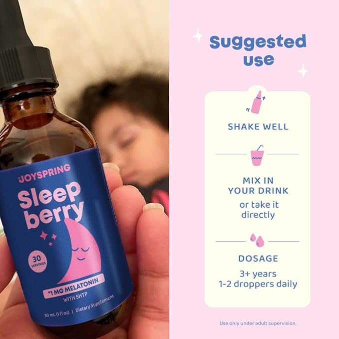 JoySpring Melatonin 1MG for Kids | 5HTP & L-Theanine – Sugar-Free Liquid Melatonin for Kids & Teens – Child-Friendly Sleep Supplement (1 fl oz)