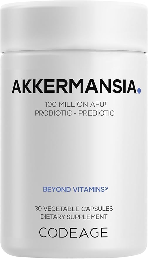 Codeage Akkermansia Synbiotic Supplement - 100 Million AFU Akkermansia Probiotic & Chicory Inulin Prebiotic - Chicory Root - 1 Capsule Per Serving - Non-GMO, Gluten-Free - 30 Capsules