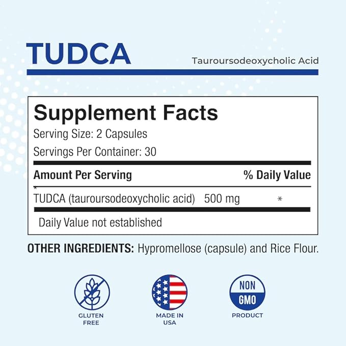 Puregen Labs TUDCA (Tauroursodeoxycholic Acid) 500mg per Serving, Bile Salts Liver Supplement | No Harmful Additives | Non-GMO | Gluten Free | Made in USA - Total 120 Vegetarian Capsules