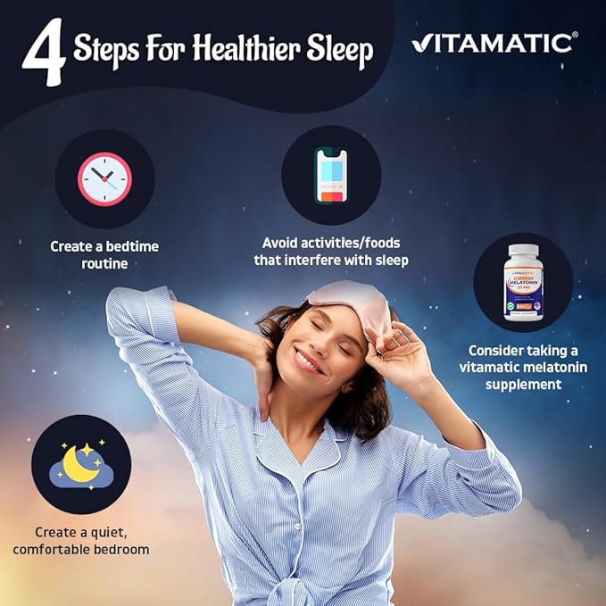 Vitamatic Melatonin 20 mg Tablets | Vegetarian, Non-GMO, Gluten Free | 1 Year Supply | Natural Berry Flavor - 365 Tablets