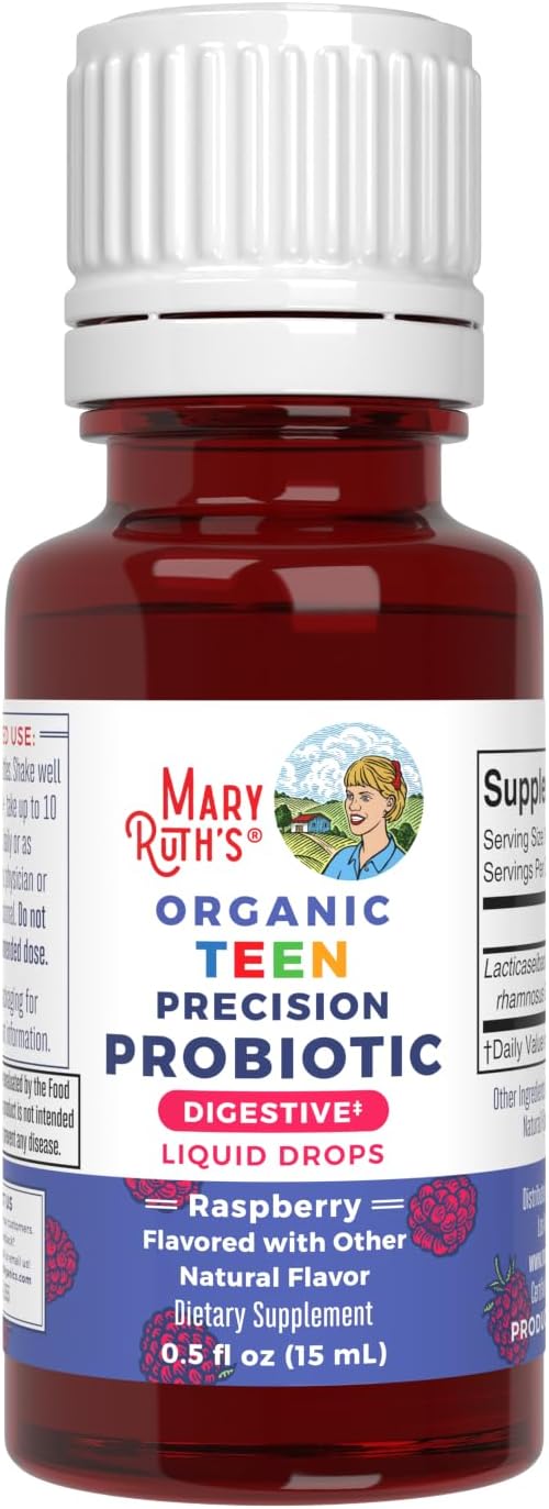 MaryRuth Organics Precision Probiotic Drops for Teens (Raspberry) & Ashwagandha Drops | USDA Organic | Vitamins for Gut Health, Relaxation, & Overall Wellness | Vegan, Non-GMO, Gluten Free