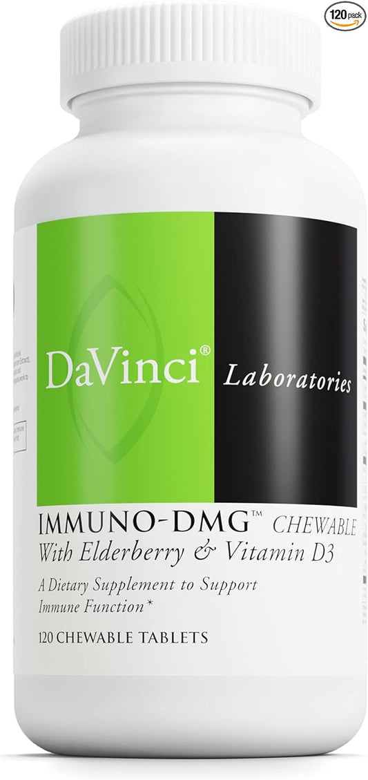 Davinci Labs Immuno-DMG Chewable with Elderberry and Vitamin D3 - Dietary Supplement to Support Cell and Immune Health* - with Vitamin C, D3, E, Black Elderberry, DMG and More - 120 Chewable Tablets