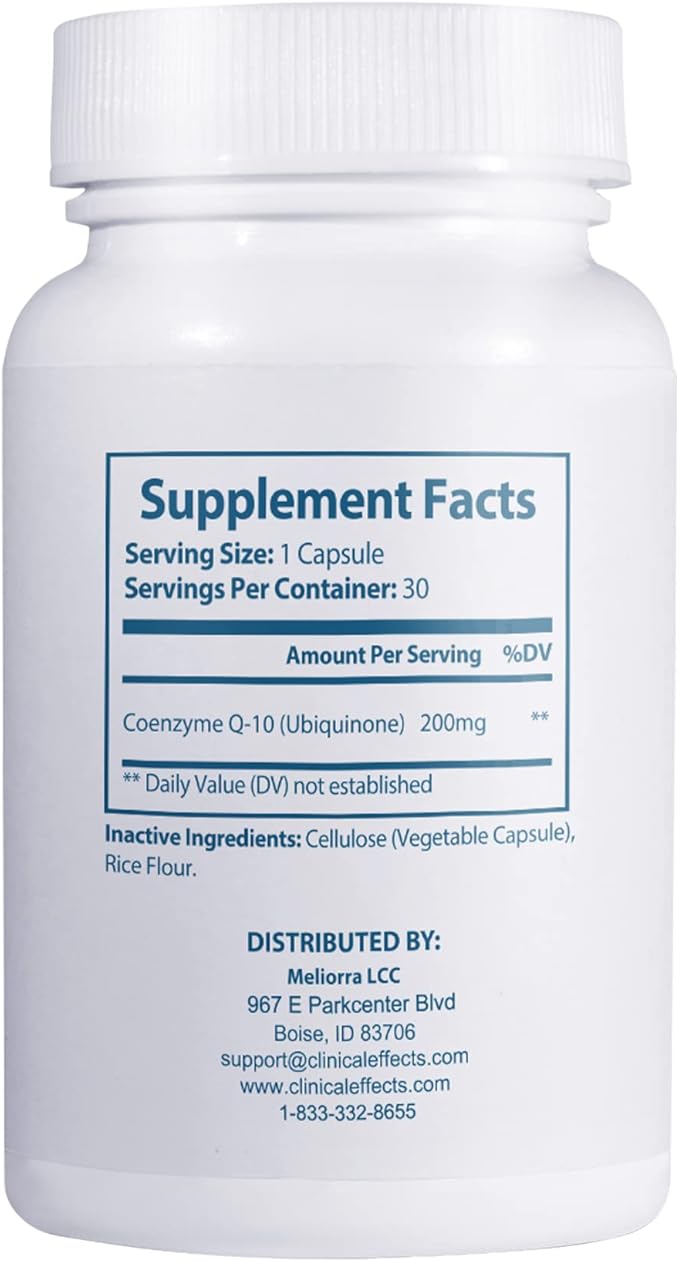 Clinical Effects CoQ10 Supplement - Coenzyme Q10 200mg - 30-Day Supply - Ubiquinone Antioxidant Supplement for Heart Health, Cognitive Functions and Energy Support - 1 Capsule a Day - Made in The USA