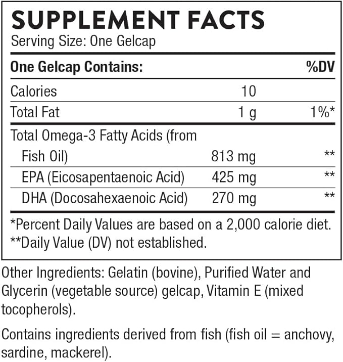 THORNE Super EPA - Omega-3 Fatty Acids EPA 425mg & DHA 270mg Supplement - Support Brain, Cardiovascular, Joints & Skin* - Gluten, Dairy & Soy-Free - 90 Gelcaps
