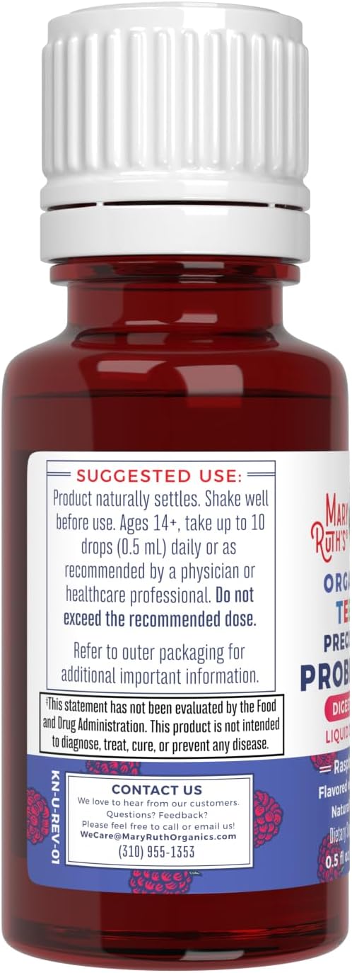 MaryRuth Organics Precision Probiotic Drops for Teens (Raspberry) & Ashwagandha Drops | USDA Organic | Vitamins for Gut Health, Relaxation, & Overall Wellness | Vegan, Non-GMO, Gluten Free
