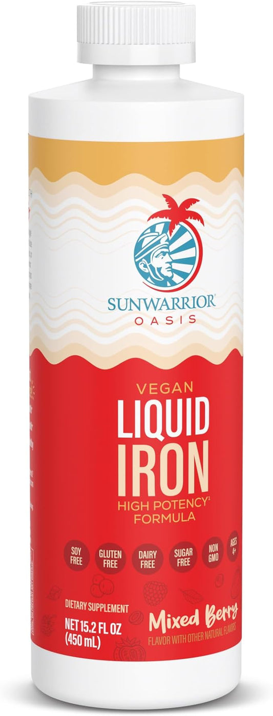 Iron Supplement for Women Vegan Liquid Iron Fast Absorbing Immune Support & Women’s Health Ferrous Bisglycinate Chelate Healthy Blood & Red Cells Stomach-Friendly High Potency 15.2 fl oz Mixed Berry