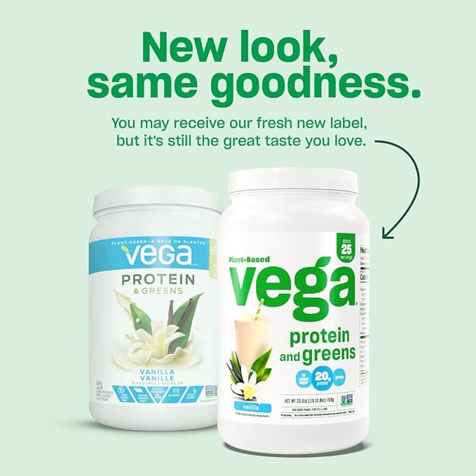 Vega Protein and Greens Protein Powder, Berry - 20g Plant Based Protein Plus Veggies, Vegan, Non GMO, Pea Protein for Women and Men, 1.3 lbs (Packaging May Vary)