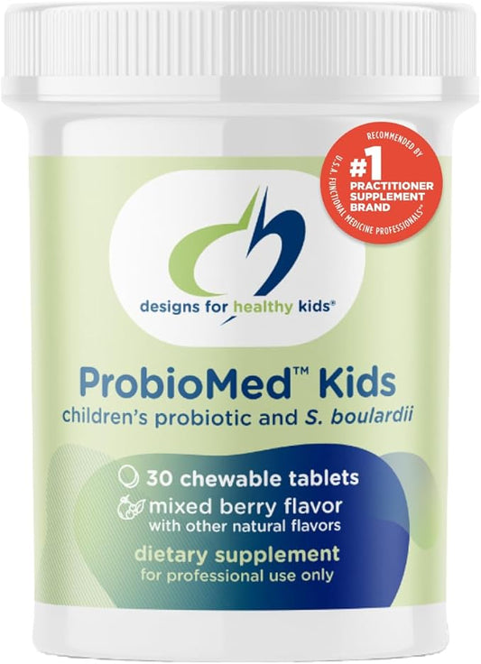 Designs for Health ProbioMed Kids Chewable Probiotic - 10b CFU Gut & Immune Support for Children - Lactobacillus, Bifidobacterium + Saccharomyces boulardii - Delicious Berry Flavor (30 Tablets)