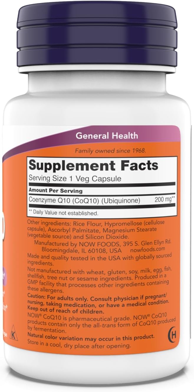 Now Supplements - CoQ10 (Coenzyme Q10) 200 mg, Supports Cardiovascular Health*, Kosher, Vegan 90 Vegetarian Capsules